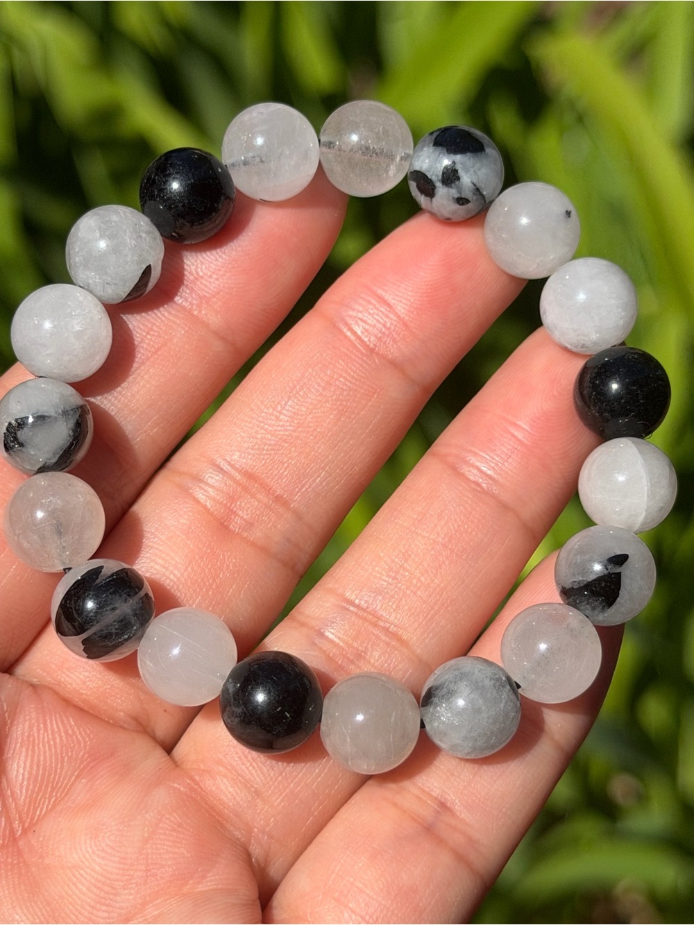Black & White Gemstone Beaded Stretch Bracelet Palo
